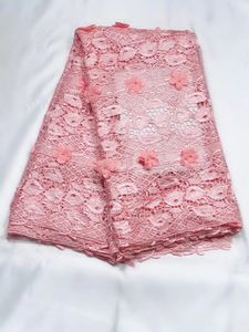 5yards pc godd sale pink flower design african water soluble fabric with appliqued french guipure lace for dress qw11