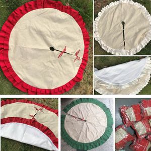 Christmas Tree Skirt Decoration Ornament With Lace Wrinkle Canvas Linen Burlap Xmas Home Decor 3 Colors XD21550