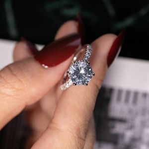 Real Solid 925 Sterling Silver Ring Luxury 2Ct Round-cut 5a cz stone Wedding Rings Engagement For Women accessaries gift