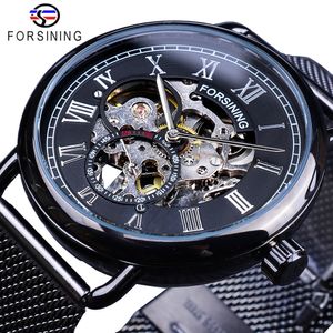 Forsining Classic Black Silver Skeleton Clock Band Design Водонепроницаемые мужские механические часы Лучшие Бренд Роскошный Монтр Homme