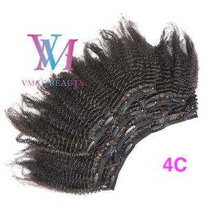 Brasiliansk afro kinky Curly 4A 4B 4C -klipp i afroamerikansk jungfrulig mänsklig naturlig svart 200g -klipp i hårförlängningar