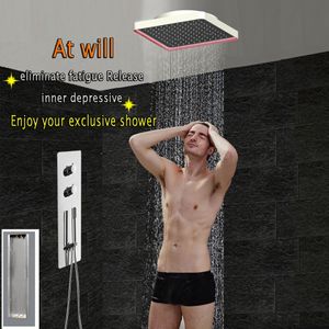 Bathroom Concealed Thermostatic Shower Set Panel Mixer Faucet LED Ceiling Shower Head 300x300 Rain Mist BF5282