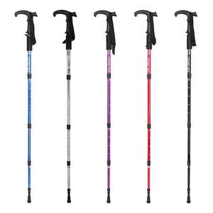 Partihandel Super Light Aluminium Alloy Alpenstock T-Handle 4-sektion Justerbara Canes Vandring Stick Trekking Pol Gratis frakt