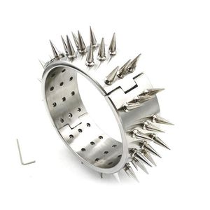 6 cm highthree-row stab stimolare la schiavitù in acciaio inox necklet anello del collo del collo del collo del collo del colletto del metallo del serratura del sesso del BDSM adulto