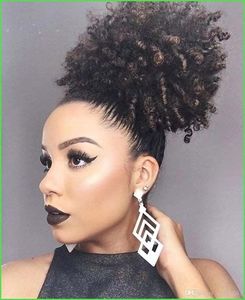 Naturligt hår Afro Kinky Curly Human Hair Ponytail för svart Kvinnor Klassisk Virgin Cuticle Inriktad hårförlängning