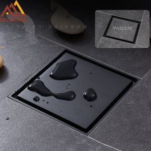 Whole And Retail Matte Black Square Invisible Bathroom Floor Drain Waste Grate 10X10cm Shower Drain Black Floor Drain Tile Ins272m