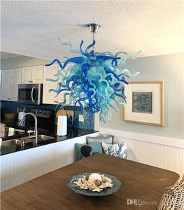 Nowoczesna sztuka Deco Blue Shade Żyrandole Wnętrze Wnętrze Pendnat Light Murano Szkło Wiszące Żyrandol 28 cali do salonu