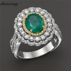 Choucong Luxo Promise anel Verde Diamante 925 sterling silver Anéis de Casamento Anéis de Banda para as mulheres homens Jóias