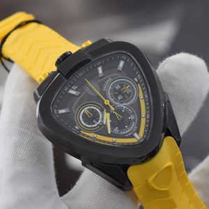 F1 Racing Style Montre de Luxe Quartz Movimento Mens Relógio de Aço Inoxidável Caso Triangular Amarelo Pulseira de Borracha Relojes Lujo Para Hombre Relógios Hanbelson