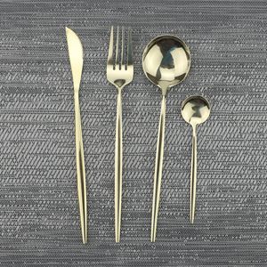 304 stainless steel dinnerware set cutlery knife fork spoon western flatware set champagne color mirror tableware dinner set free