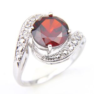 Red Garnet Gems round vintage for女性のリングラッサイジー925スターリングシルバーメッキ10個の人気のクリスマスギフトジュエリー