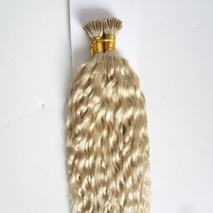 # 613 Bleach Blonde Malezyjski Kinky Kręglarski Dziewiczy Keratyny Włosy 200S Keratyn Fusion Pre Blonded Human Hair Extensions Virgin Remy Hair 24 