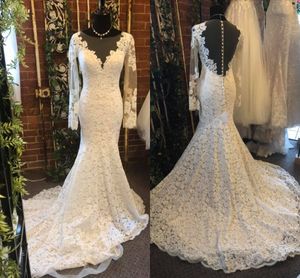 Elegant Lace Wedding Dress 2019 robe de mariage Romantic Bridal Gowns Mermaid Backless vestidos de novia Long Chapel Train Long Sleeves