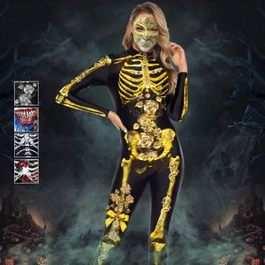 Trajes de Halloween para Mulheres Horror Zombie Traje Feminino Sexy Esqueleto Traje de Esqueleto Halloween Vestuário Jumpsuit Bodycon S-XL