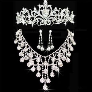 Three Pieces Tiaras Crowns Wedding Hair Jewelry Necklace Earring Cheap Fashion Women Evening Prom Party Dresses Bridal Accessories