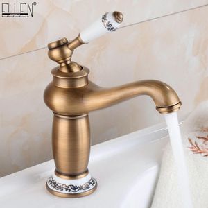 Badrum Kran Antik Bronska Avsluta Basin Sink Solid Brass Kranar Singelhandtag Vatten Mixer Kranar Badkran Elfct001 T200107