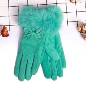 Fashion-Ski-Handschuhe Outdoor-Sport-Designer-Pelz-Leder-Fünf-Finger-Handschuhe Einfarbige Winter-Outdoor-warme Echtleder-Handschuhe