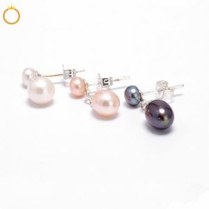 Women Jewelry Sterling Silver 925 Stud Earring Dangle Waterdrop Freshwater Pearls Earrings Different Color 5 Pairs