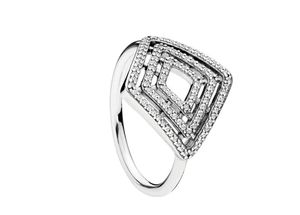 Autentico anello in argento sterling 925 con diamanti CZ Set scatola originale per anello con linee geometriche Pan-dora per donne ragazze W185
