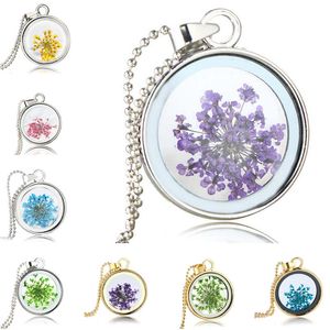 Round hand-made creative transparent glass bottle multi-color dry flower pendant DAN125 mix order Pendant Necklaces