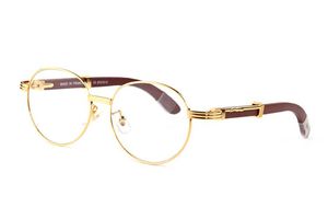 Wholesale-2019 Markendesigner schwarze Büffelhornbrille Männer runde Kreislinsen Holzrahmen Brillen Frauen randlose Sonnenbrille mit Box