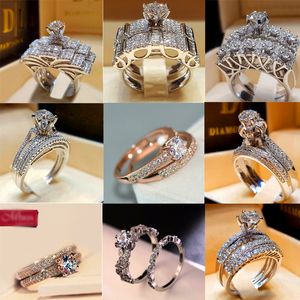Boho Female Diamond White Round Ring Set Brand Luxury Promise 925 Silver Engagement Ring Vintage Bridal Wedding Rings For Women