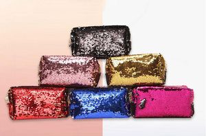 Fiskskala Sequin Makeup Bag Black Fur Ball Zipper Pouch Penna Storage Bags Portable Glitter Reversible Sequin Cosmetic Bag