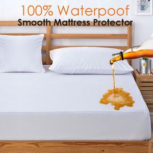 Russian All Size 100% Polyester Smooth Waterproof Mattress Cover Machine Washable Matress Protector Colchao Dust Mites Bed Cover212p