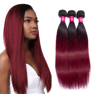 1b/burgundy Straight Virgin hair Weaving Ombre human hair 3/4 bundles Peruvian Straight Hair 1B 99J/ Two Tone bundles