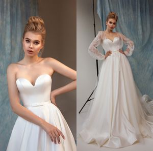 2020 Eva Lendel Sexy Wedding Dress with wrap Lace Cowl Backs Sweep Train Satin Sweetheart Bridal Gowns