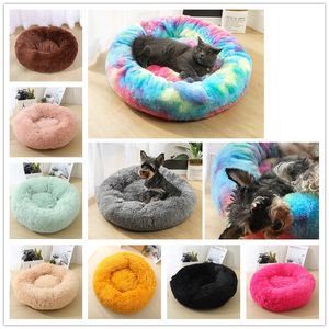 Warm Fleece Dog Bed Round Pet Cushion For Small Medium Long Plush Winter Dog Kennel Puppy Mat Bed Lounger Sofa JXW536