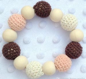 Baby Play Gym Chew Crochet Round Wooden Beads Candy Ball Knit inside wood Shower Gift Bed Toys Newborn Teether trottie rattles 10pcs YE017