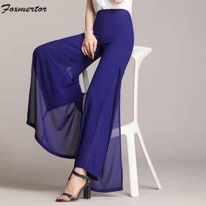 2020 pantaloni larghi da donna estivi di vendita calda pantaloni da ballo eleganti neri a vita alta a doppio strato da donna in chiffon diviso