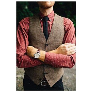Tweed marrom Coletes 2019 Lã Espinha De Peixe Slim Fit estilo Britânico custom made Mens terno Colete colete de casamento Colete para homens
