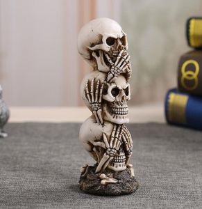 Trzy Brak czaszki Statua Terror Skullcandy Resin Craftwork Home Decor