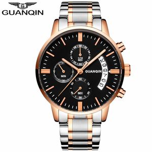 Guanqin Mens Klockor Top Märke Luxury Business Quartz Watch Men Sport Vattentät Full Steel Male Armbandsur Relogio Masculino