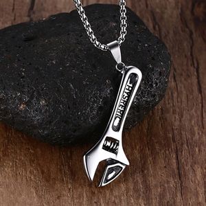 Mens Necklaces Stainless Steel Mechanic Wrench Tool Pendant Choker for Men Hip hop Biker Silver-color collier kolye Jewelry 24 "