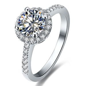 Serce Wzór G VS1 18K Biały Pozłacane Biżuteria Micro Brukowana Marka Sterling Silver NSCD Diamond Halo Ring Kobiety Biżuteria Luksusowy Pierścień S925
