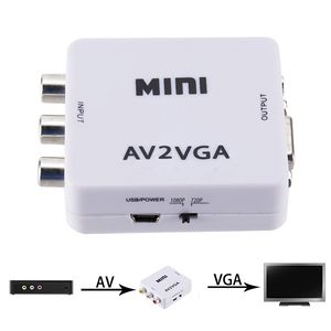 AV-zu-VGA-Scaler-Adapter HD-Video bestehend aus RCA-zu-VGA-Konverter AV / CVSB L / R-Video 1080P Mini AV2VGA kompatibel mit NTSC