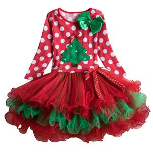 Baby Girls Clothes Christmas Dress for Kids Winter Dot Clothes Red Tutu Dress Cute Full Sleeve Dresses For 2-6 Years Girls