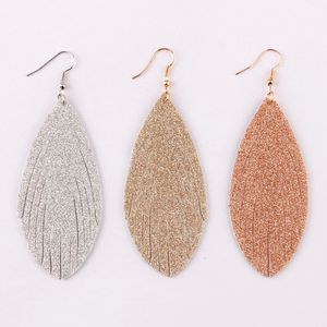 Orecchini glitter pelle lucida Fashion- per i monili della Boemia delle donne di stile unico foglio ciondola orecchini di goccia Boho di moda estate