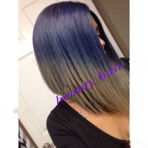 Perucas dianteiras de renda sintética para mulher azul Ombre cinza para African American Striaght Curto Bob Peruca Cabelo Cosplay