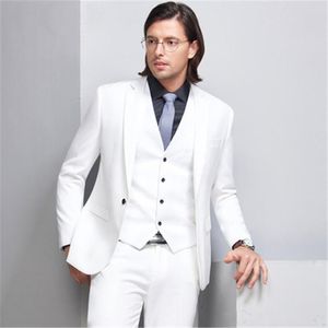 ホワイトグルーミングタキシードノッチラペルグルーマン結婚式3ピーススーツファッションメンズビジネスプロムパーティージャケットブレザー（ジャケット+パンツ+ネクタイ+ベスト）2272