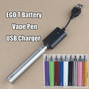 EGO T EGO-T EVOD VAPE PEN Batteri elektronisk cigarett USB-laddare för 510 tråd ECIG förångare CE6 CE4 H2 Wax Glass Globe Tank