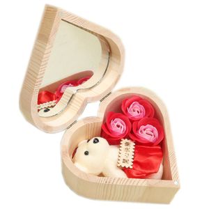 Hart en zeshoekige vorm houten roos bloem geschenkdoos soap valentijns creatieve ambachtelijke bloemkoffer