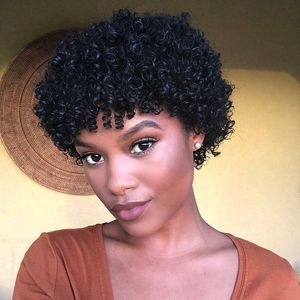 ny frisyr afro kort kinky lockig naturlig full wig afrikansk amerikan brasiliansk hår simulering mänskligt hår svart kinky lockig peruk