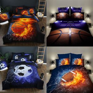 1 Set 3D Printing 2 3Pcs Sport Series Soft Duvet Pillow Cover Football Basketball Rugby Bedding Sets Bedclothes Boy Gift Textile