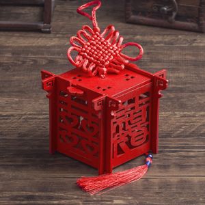 Double Happiness Candy Boxes Holz chinesische Geschenkbox chinesische rote klassische Zuckerdose mit Quaste Hochzeitsbevorzugungen