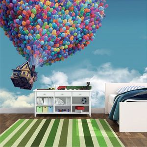 Benutzerdefinierte Fototapete 3D-Wandbilder Heißluftballon Blauer Himmel Weiße Wolken Hintergrund Großes Gemälde Wohnzimmer