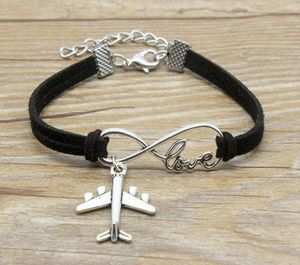 10pcs/lot Love lucky 8 Infinity Aircraft/airplane Bracelet Charm Pendant Women/ Men Simple Bracelets/Bangles A225